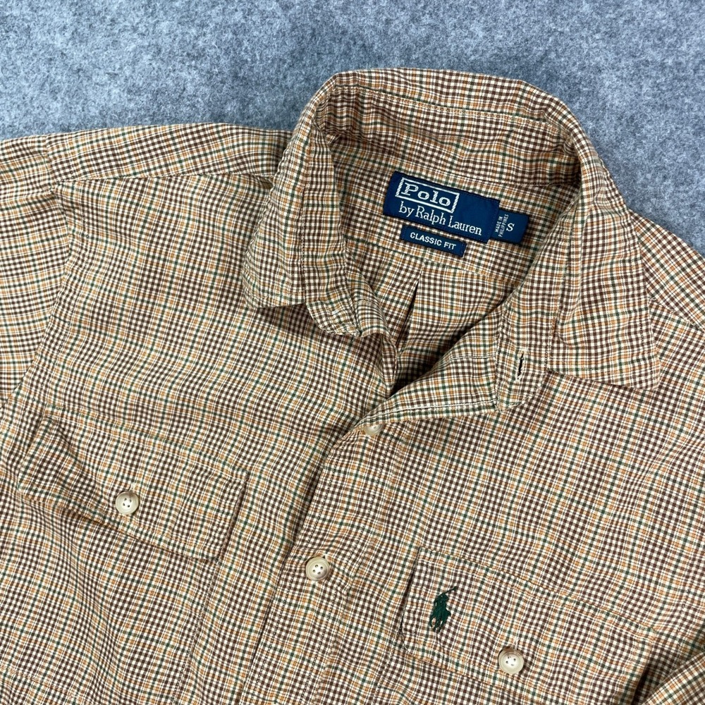 Polo Ralph Lauren Mens Button Down Shirt S Tan Plaid Long Sleeve Classic Fit